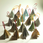  Hand marbled paper hanging Christmas tree decorations, set of 3